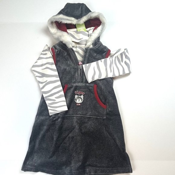NWT Gymboree Girl Hooded Tiger Velour Jumper & Tiger Print Turtleneck Tee Size 4 - Picture 1 of 7